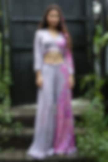 Pink Chinon Chiffon Pant Set by Basil Leaf at Pernia's Pop Up Shop
