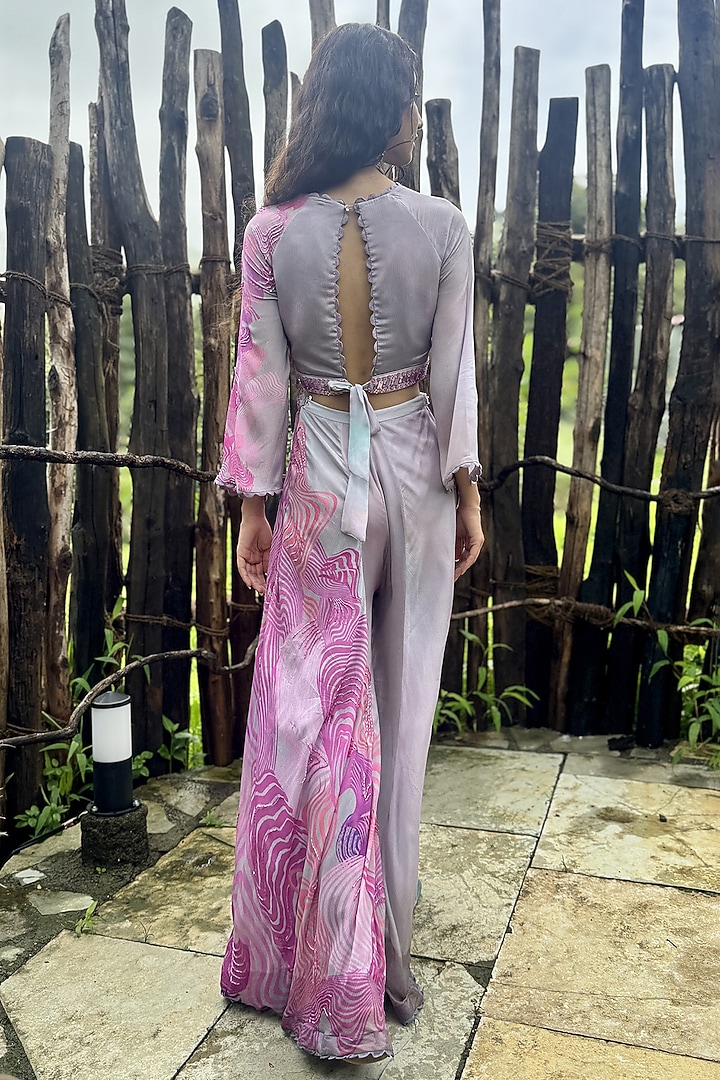 Pink Chinon Chiffon Pant Set by Basil Leaf at Pernia's Pop Up Shop