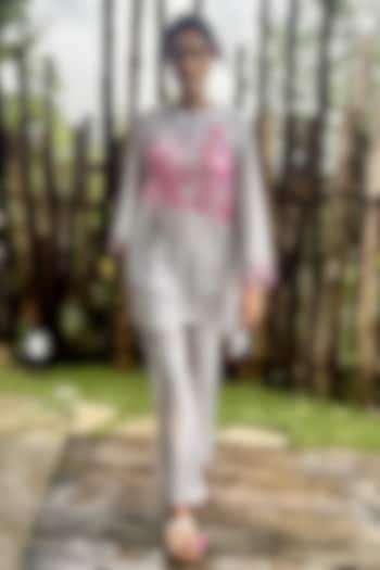 White & Pink Crepe Embroidered Co-Ord Set by Basil Leaf at Pernia's Pop Up Shop