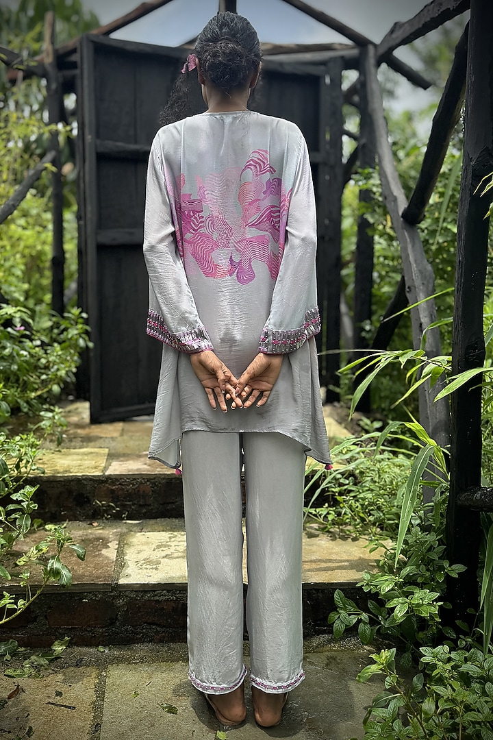 White & Pink Crepe Embroidered Co-Ord Set by Basil Leaf at Pernia's Pop Up Shop