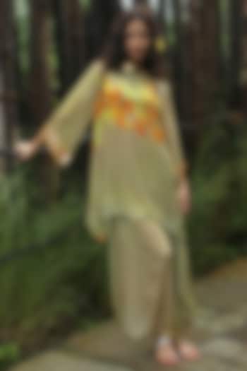 Yellow Crepe Embroidered Co-Ord Set by Basil Leaf at Pernia's Pop Up Shop