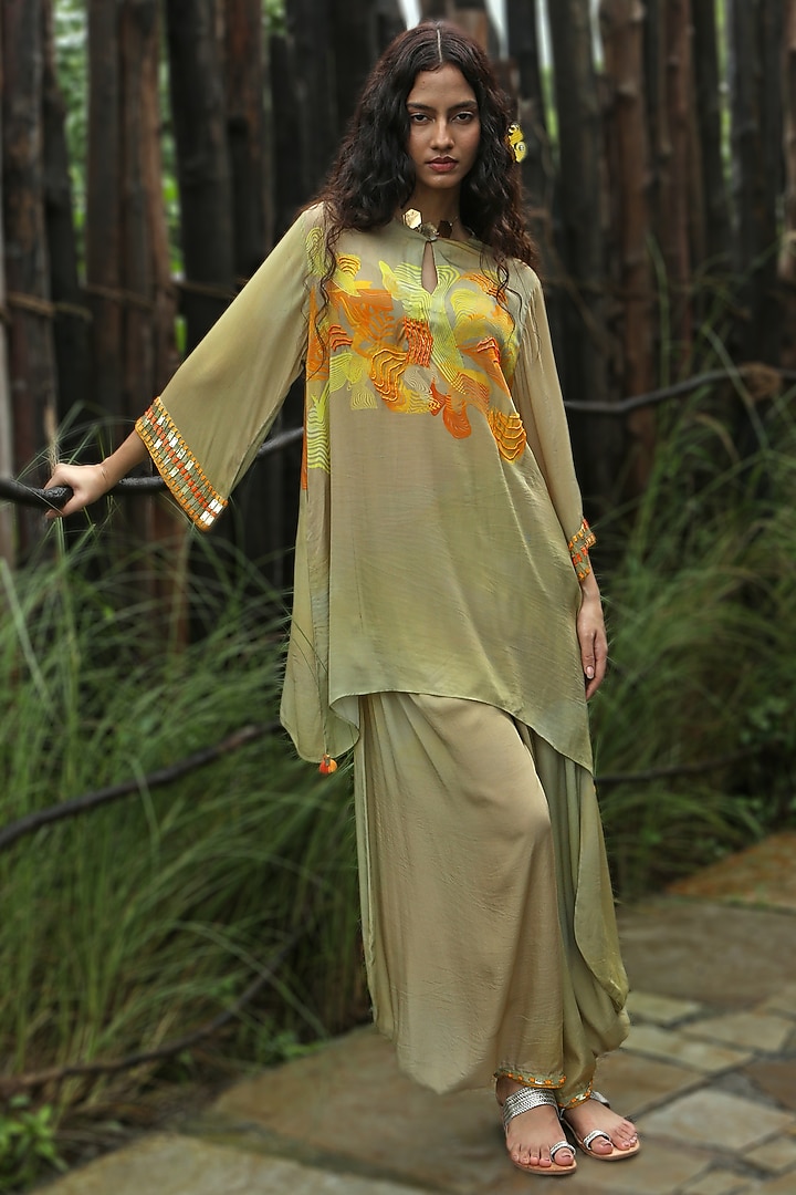 Yellow Crepe Embroidered Co-Ord Set by Basil Leaf at Pernia's Pop Up Shop