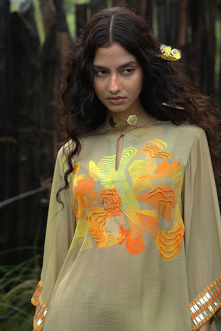 Yellow Crepe Embroidered Co-Ord Set by Basil Leaf at Pernia's Pop Up Shop