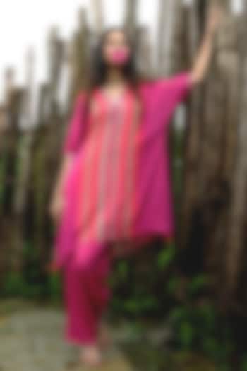 Pink Chinon Chiffon Striped Embroidered Co-Ord Set by Basil Leaf at Pernia's Pop Up Shop