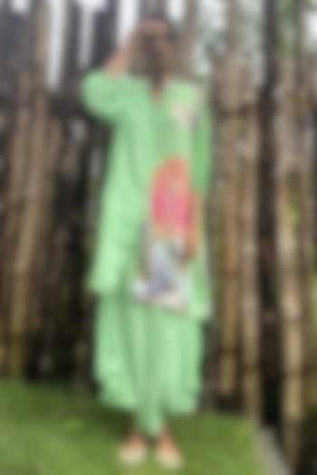 Mint Green Crepe Hand Embroidered Co-Ord Set by Basil Leaf at Pernia's Pop Up Shop