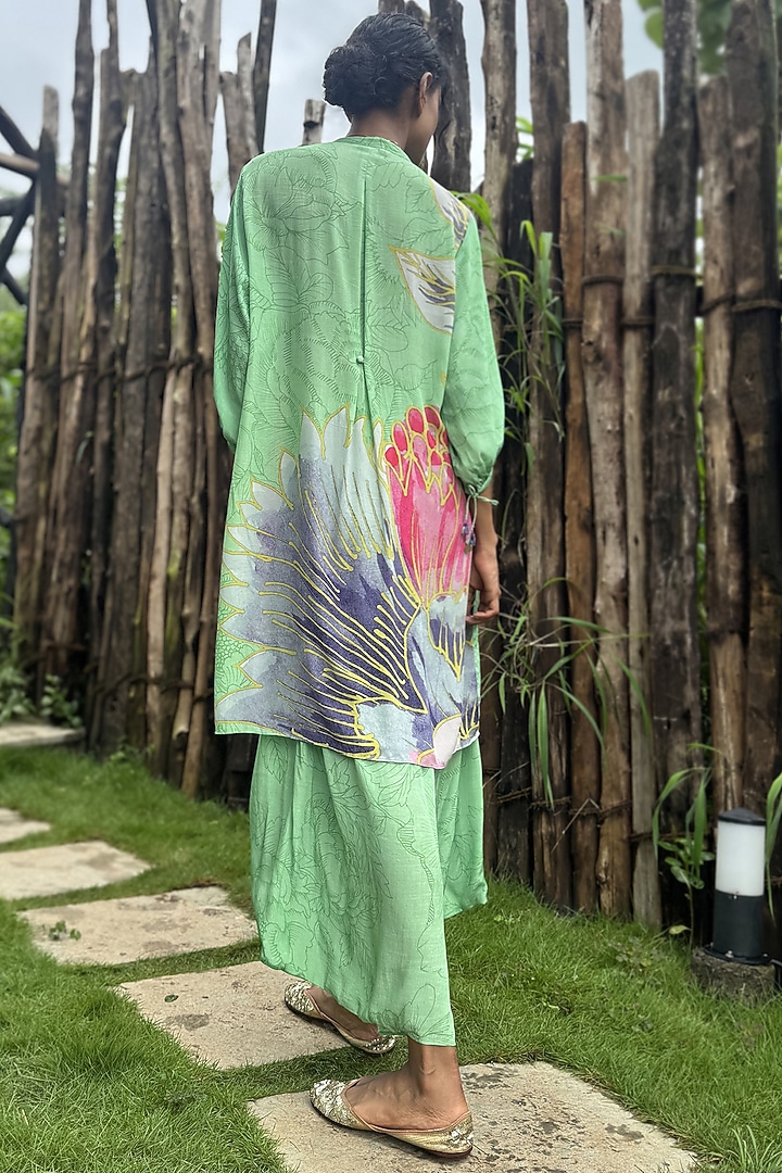 Mint Green Crepe Hand Embroidered Co-Ord Set by Basil Leaf at Pernia's Pop Up Shop