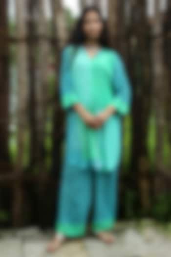 Aqua Blue Crepe Co-Ord Set by Basil Leaf at Pernia's Pop Up Shop