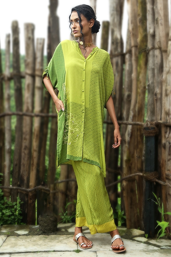 Olive Green Crepe Co-Ord Set by Basil Leaf at Pernia's Pop Up Shop