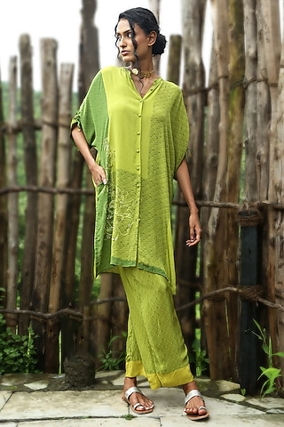 Olive Green Crepe Co-Ord Set by Basil Leaf