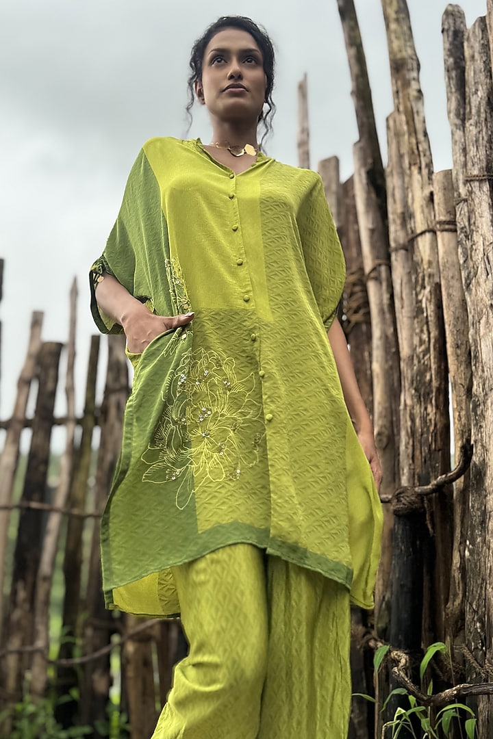 Olive Green Crepe Co-Ord Set by Basil Leaf at Pernia's Pop Up Shop