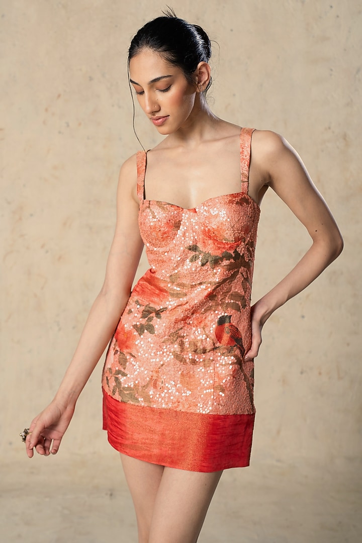Peach Tissue Printed Mini Vacation Dress by Basil Leaf at Pernia's Pop Up Shop