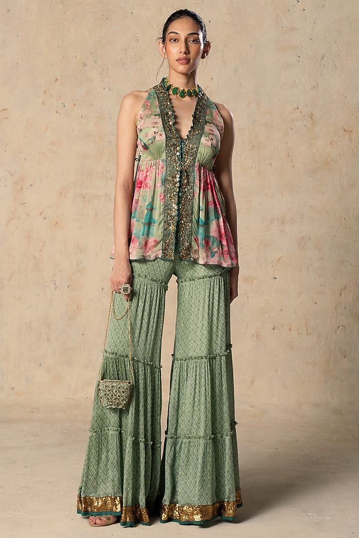 Emerald Green Chiffon Pant Set by Basil Leaf at Pernia's Pop Up Shop
