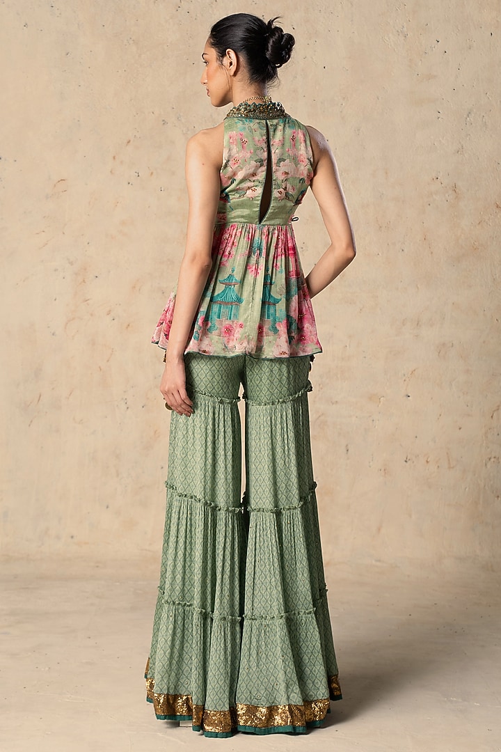 Emerald Green Chiffon Pant Set by Basil Leaf at Pernia's Pop Up Shop