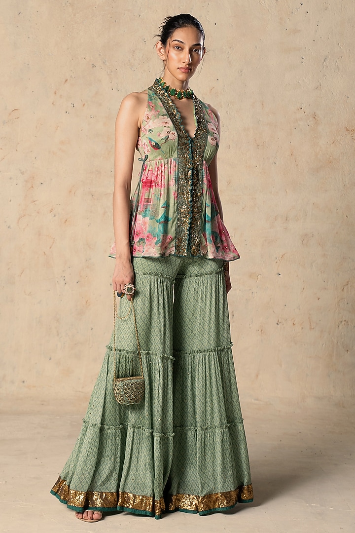 Emerald Green Chiffon Pant Set by Basil Leaf at Pernia's Pop Up Shop