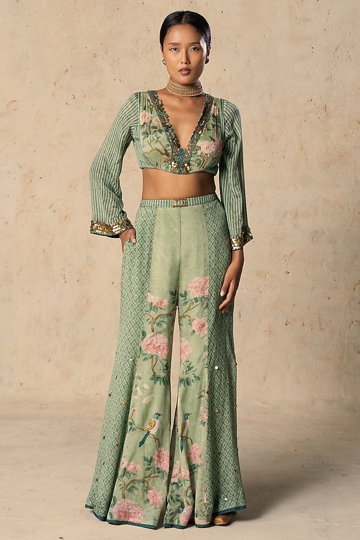 Emerald Green Chiffon Pant Set by Basil Leaf at Pernia's Pop Up Shop