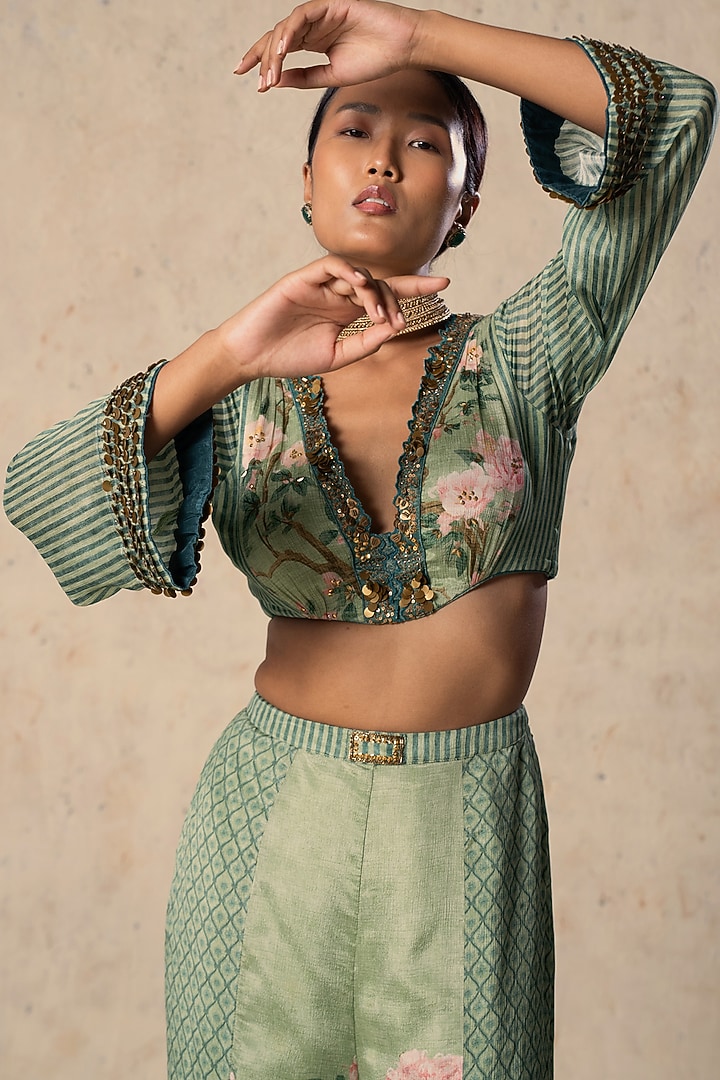Emerald Green Chiffon Pant Set by Basil Leaf at Pernia's Pop Up Shop