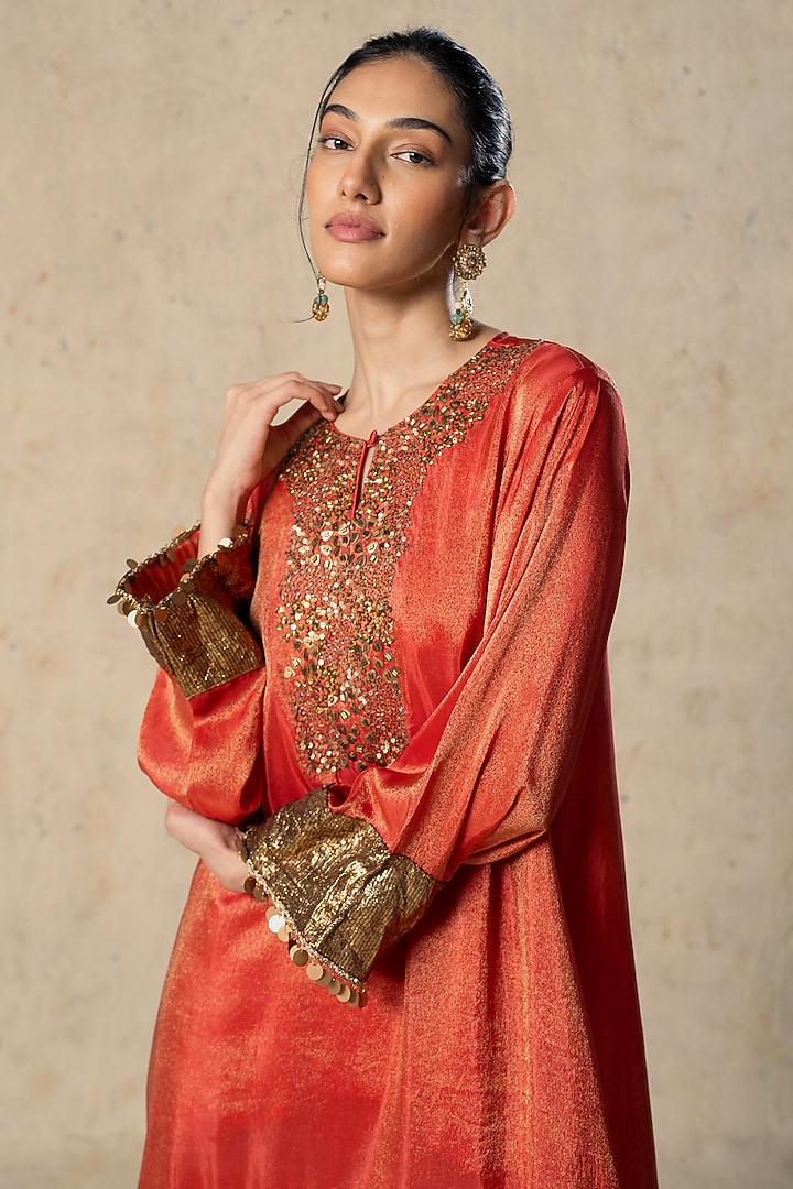 Orange Chiffon Printed Wedding Sharara Set by Basil Leaf at Pernia's Pop Up Shop