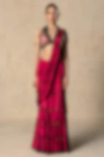Pink Chiffon Textured Draped Wedding Saree Set by Basil Leaf at Pernia's Pop Up Shop
