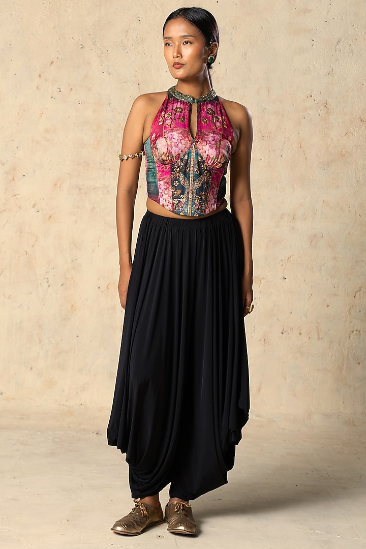 Black Lycra Knit Pant Set by Basil Leaf at Pernia's Pop Up Shop
