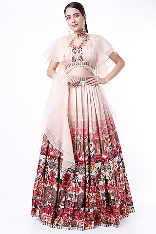 Beige Printed Lehenga Set by Basil Leaf
