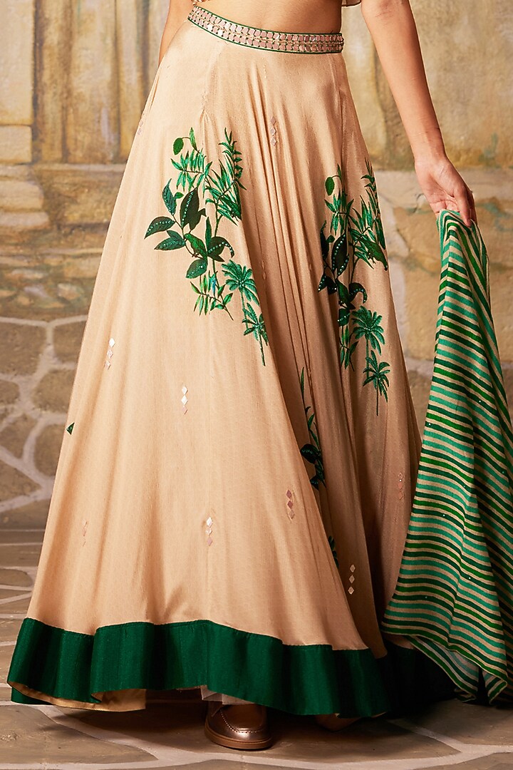 Beige Chinon Chiffon Floral Printed Wedding Lehenga Set by Basil Leaf at Pernia's Pop Up Shop