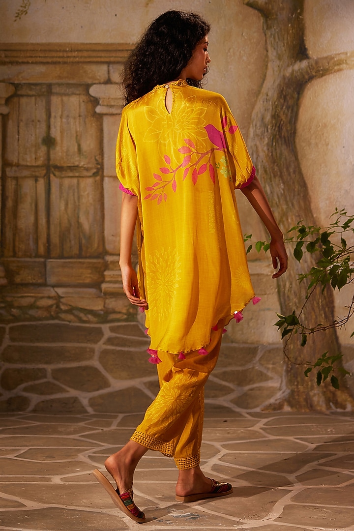 Yellow Chinon Chiffon Printed Co-Ord Set by Basil Leaf at Pernia's Pop Up Shop