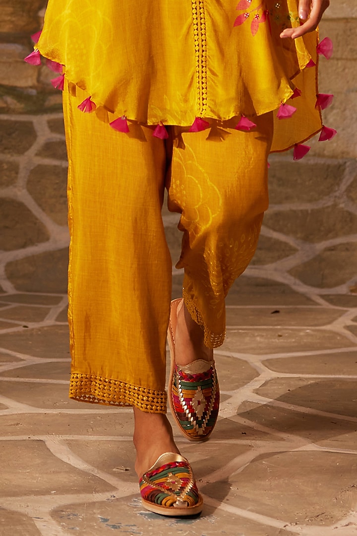 Yellow Chinon Chiffon Printed Co-Ord Set by Basil Leaf at Pernia's Pop Up Shop