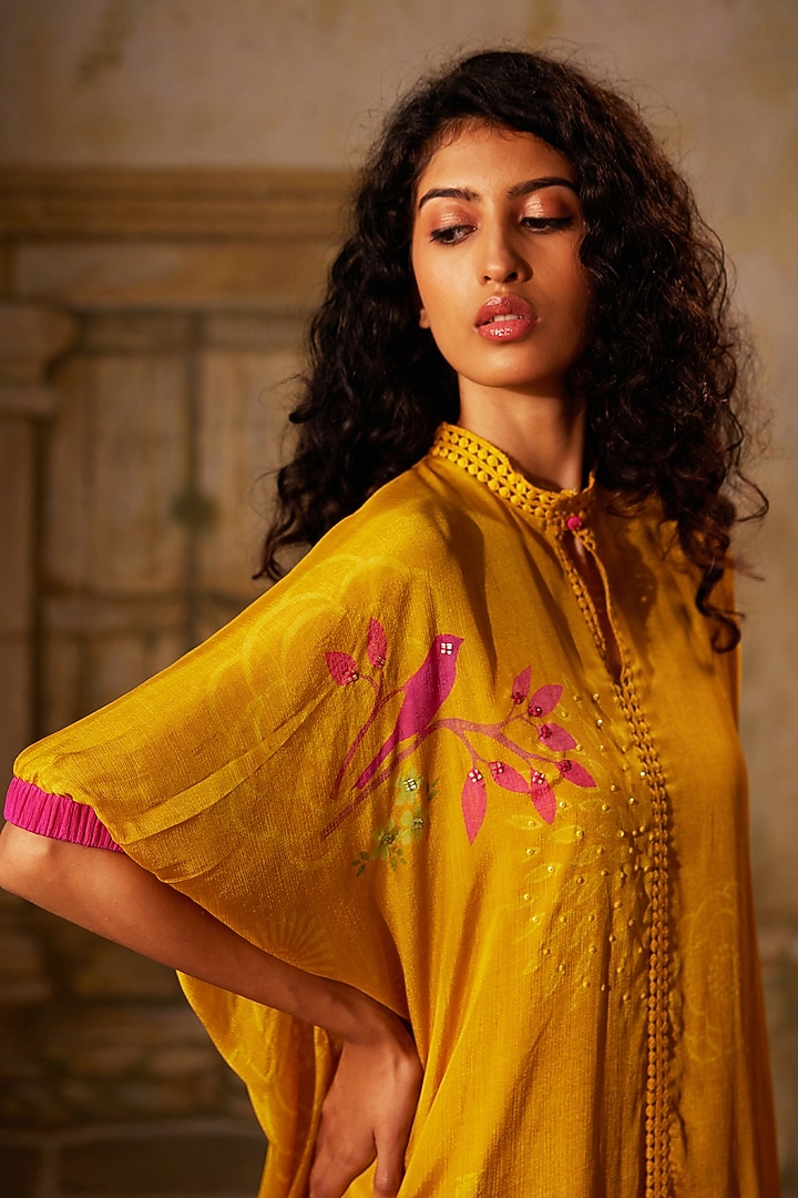 Yellow Chinon Chiffon Printed Co-Ord Set by Basil Leaf at Pernia's Pop Up Shop
