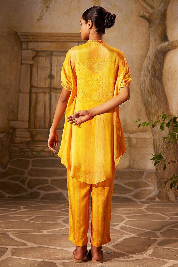 Mango Yellow Chinon Chiffon Embellished Co-Ord Set by Basil Leaf at Pernia's Pop Up Shop