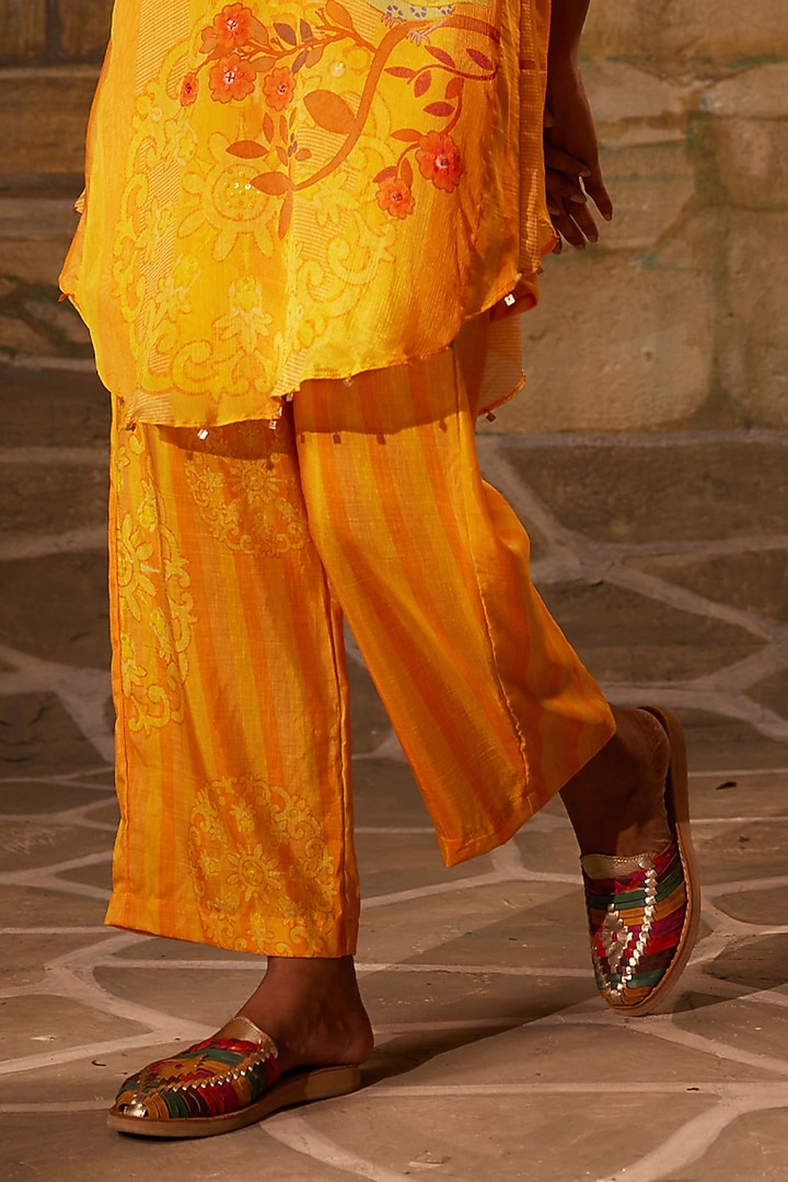 Mango Yellow Chinon Chiffon Embellished Co-Ord Set by Basil Leaf at Pernia's Pop Up Shop