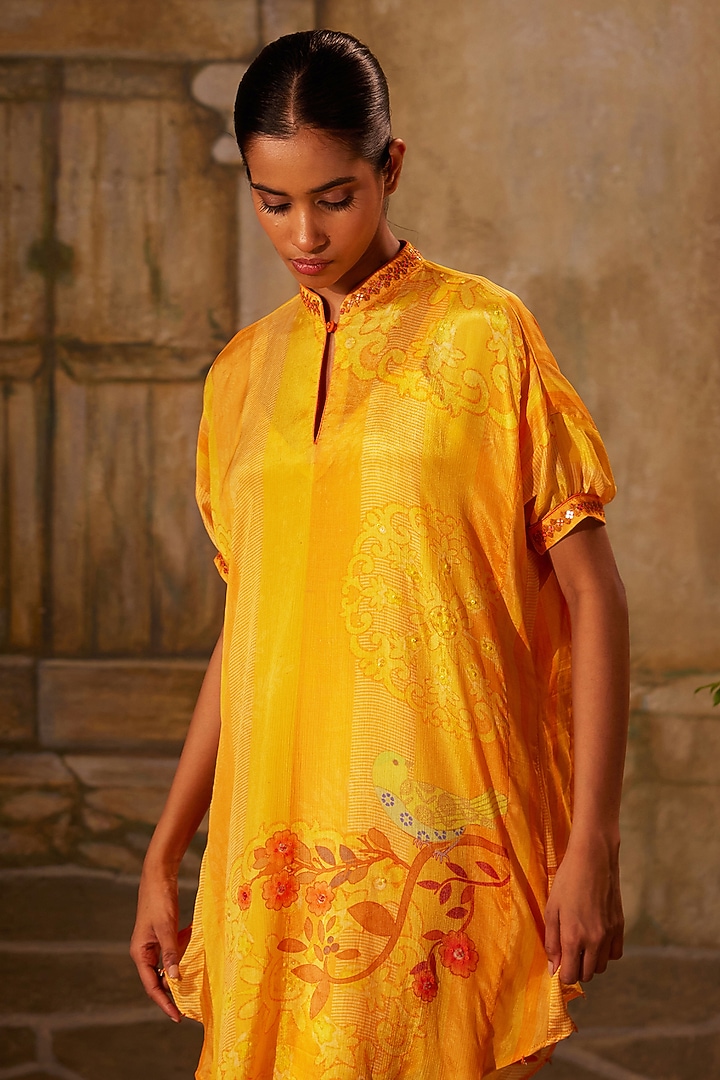 Mango Yellow Chinon Chiffon Embellished Co-Ord Set by Basil Leaf at Pernia's Pop Up Shop