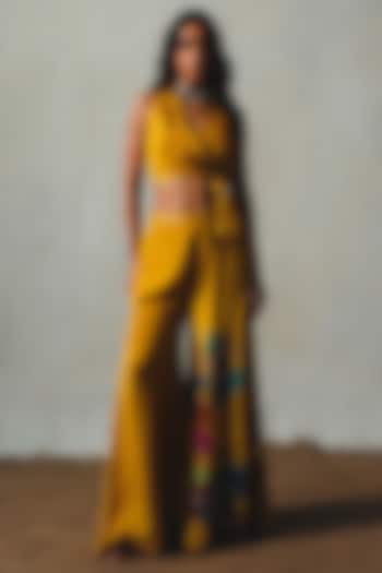 Yellow Chiffon Flared Pant Set by Basil Leaf at Pernia's Pop Up Shop