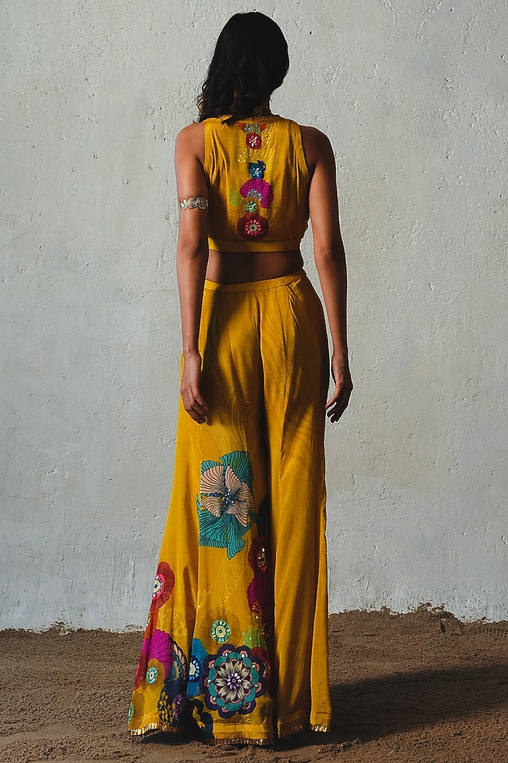 Yellow Chiffon Flared Pant Set by Basil Leaf at Pernia's Pop Up Shop