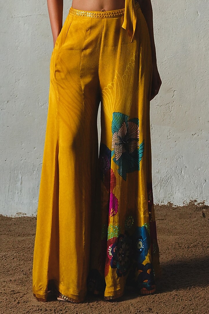 Yellow Chiffon Flared Pant Set by Basil Leaf at Pernia's Pop Up Shop