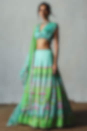Aqua Chiffon Wedding Lehenga Set by Basil Leaf at Pernia's Pop Up Shop