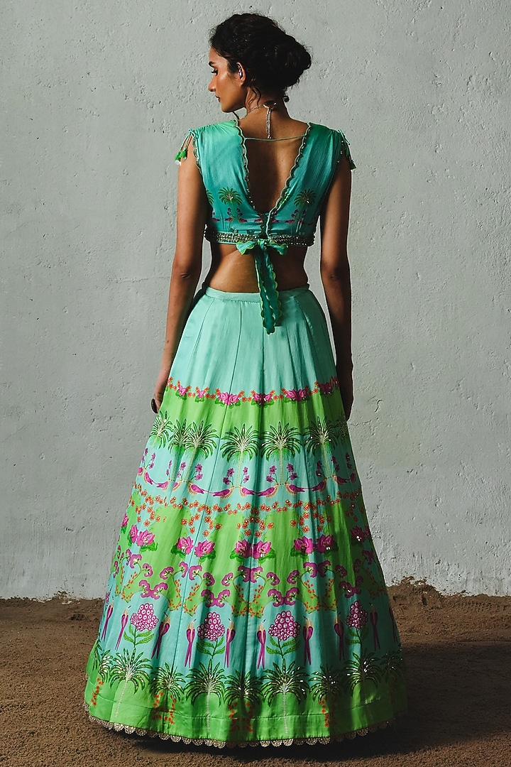 Aqua Chiffon Wedding Lehenga Set by Basil Leaf at Pernia's Pop Up Shop