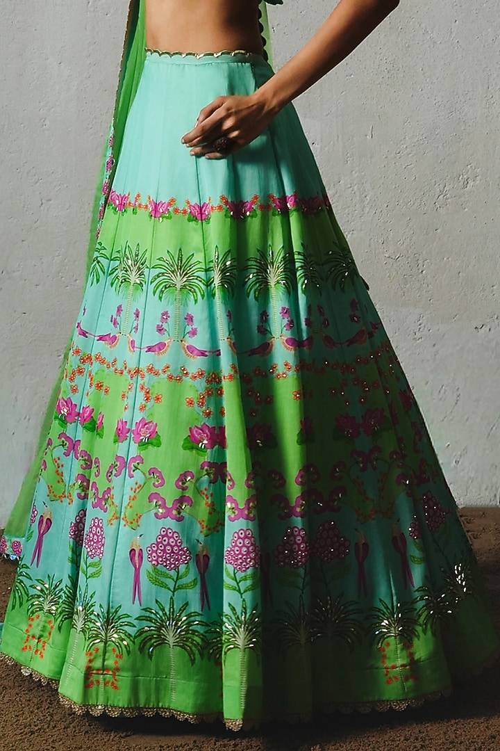 Aqua Chiffon Wedding Lehenga Set by Basil Leaf at Pernia's Pop Up Shop