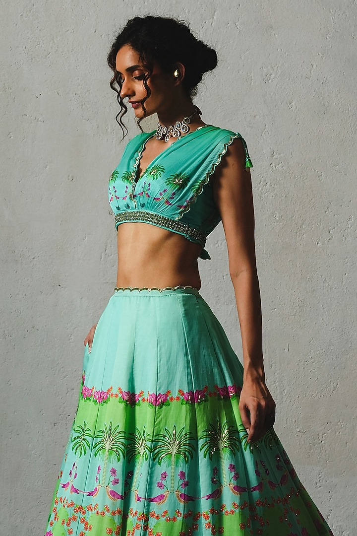 Aqua Chiffon Wedding Lehenga Set by Basil Leaf at Pernia's Pop Up Shop