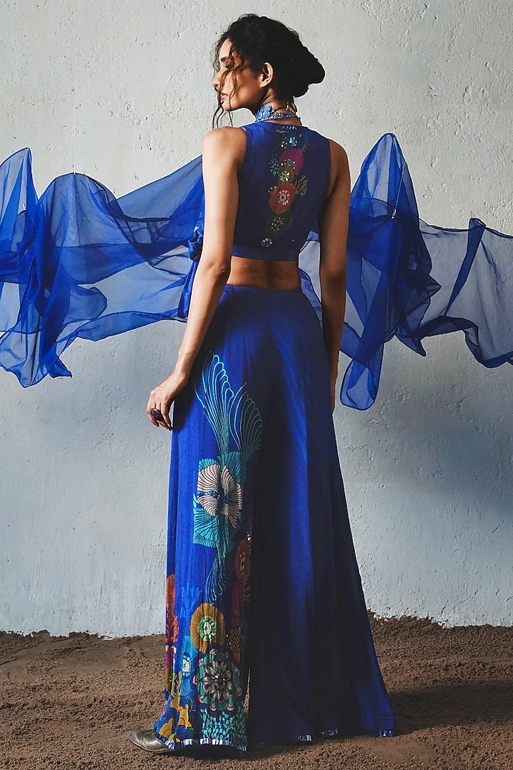Blue Chiffon Flared Pant Set by Basil Leaf at Pernia's Pop Up Shop