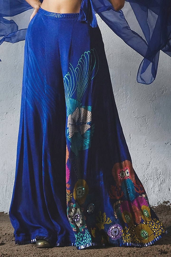 Blue Chiffon Flared Pant Set by Basil Leaf at Pernia's Pop Up Shop