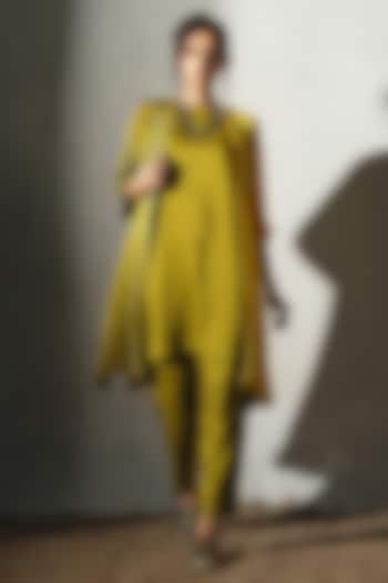 Yellow Crepe Handwork Co-Ord Set by Basil Leaf at Pernia's Pop Up Shop