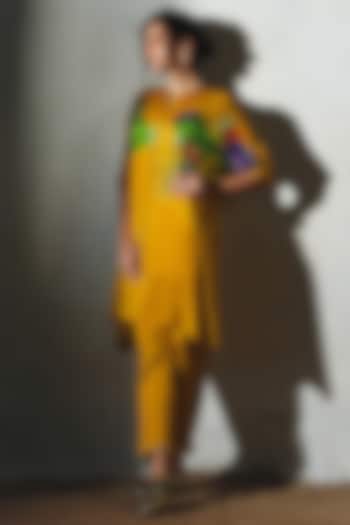 Yellow Chiffon & Linen Silk Co-Ord Set by Basil Leaf at Pernia's Pop Up Shop