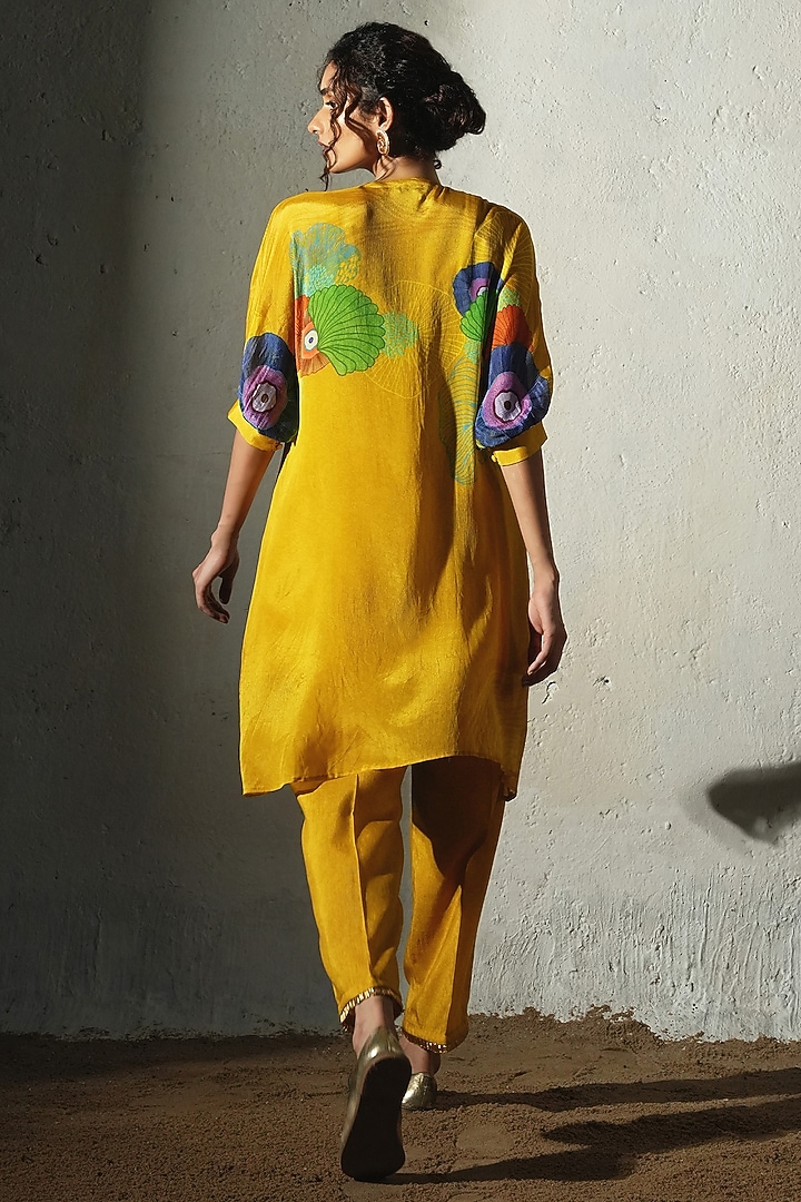 Yellow Chiffon & Linen Silk Co-Ord Set by Basil Leaf at Pernia's Pop Up Shop