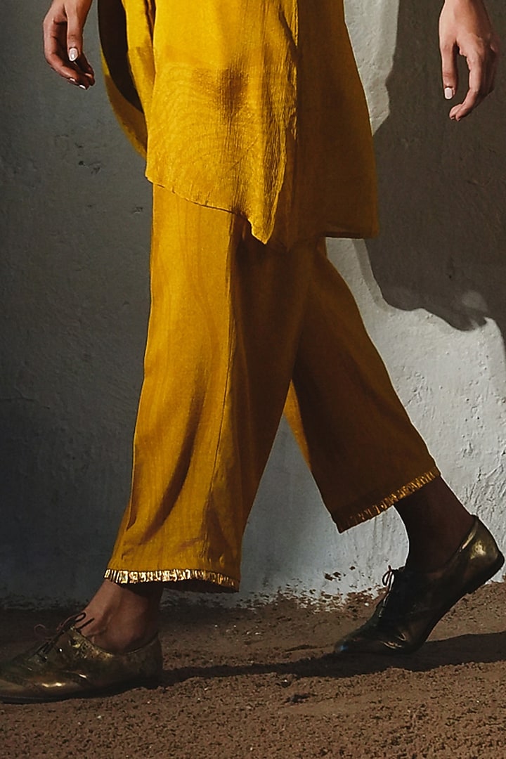 Yellow Chiffon & Linen Silk Co-Ord Set by Basil Leaf at Pernia's Pop Up Shop