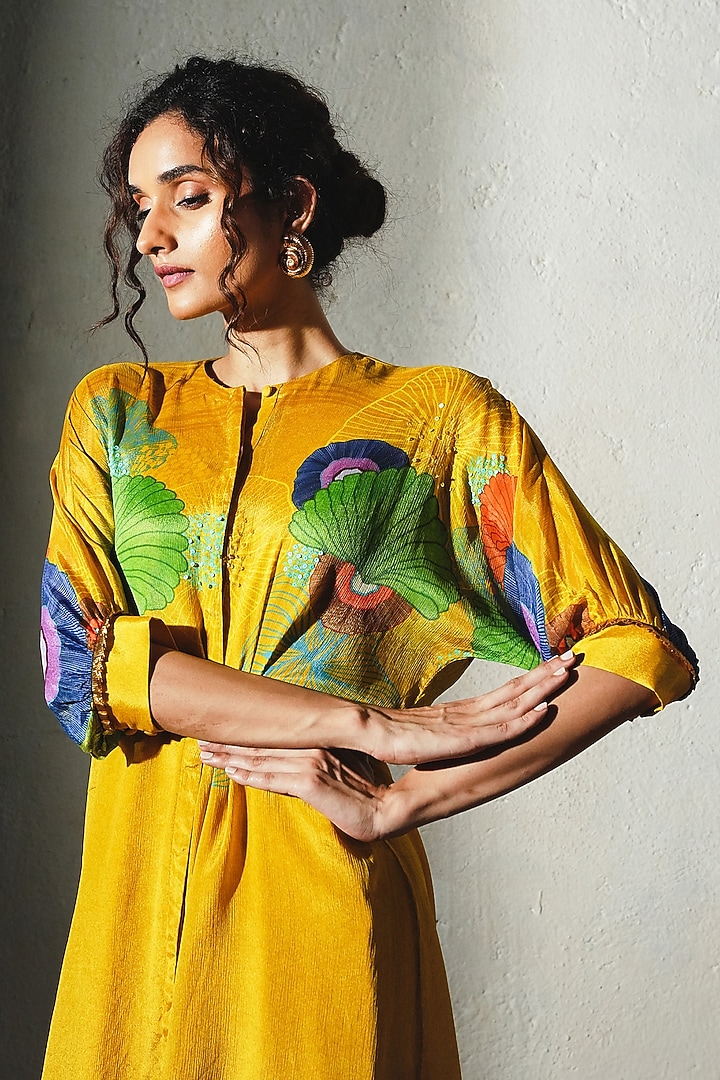 Yellow Chiffon & Linen Silk Co-Ord Set by Basil Leaf at Pernia's Pop Up Shop