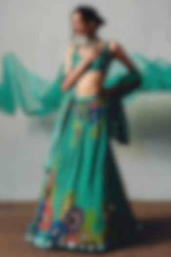 Aqua Chiffon Wedding Lehenga Set by Basil Leaf at Pernia's Pop Up Shop