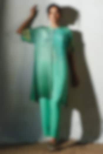 Aqua Crepe Handwork Co-Ord Set by Basil Leaf at Pernia's Pop Up Shop