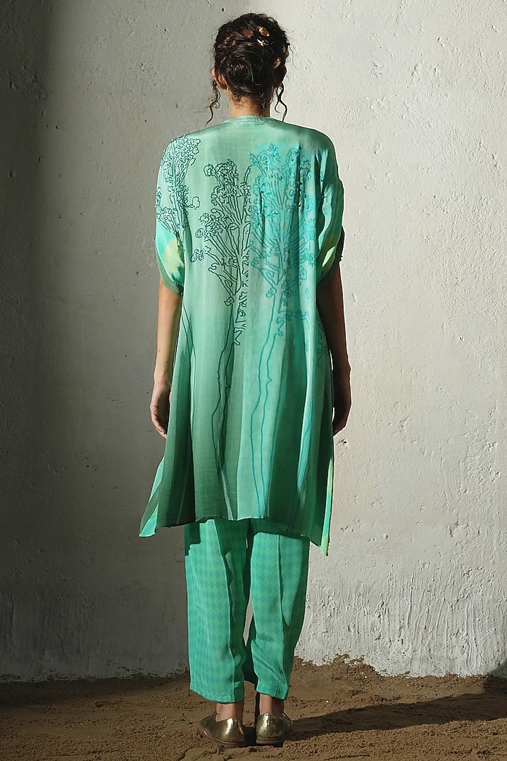 Aqua Crepe Handwork Co-Ord Set by Basil Leaf at Pernia's Pop Up Shop