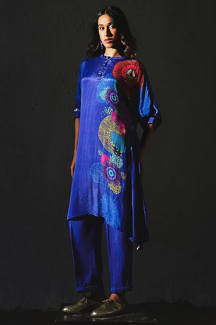 Blue Chiffon & Linen Silk Co-Ord Set by Basil Leaf at Pernia's Pop Up Shop