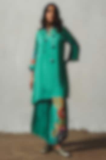 Aqua Chiffon & Shantoon Co-Ord Set by Basil Leaf at Pernia's Pop Up Shop